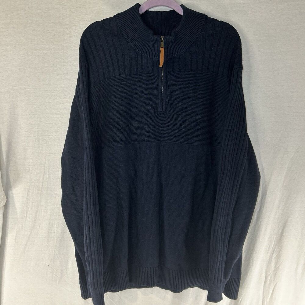 Frye And Co Mens Pullover Knit 1/4 Zip Sweater Size 3XLT Navy Textured
